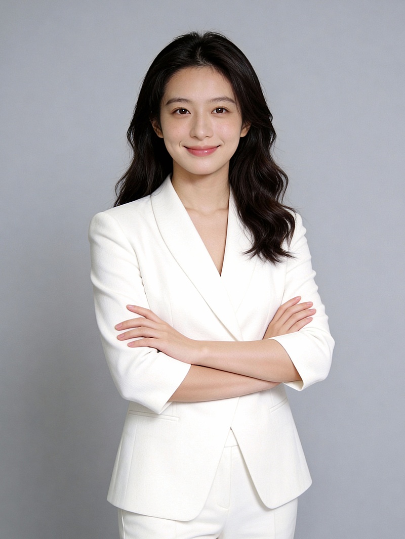 白西装双臂交叉女士形象照