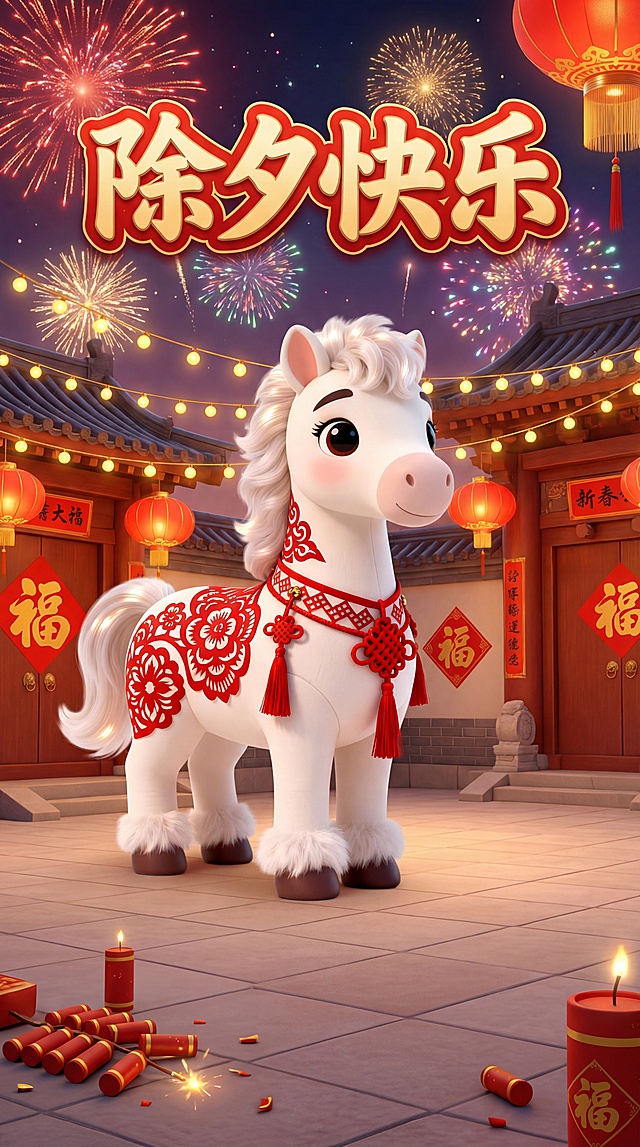 把图中的马生成一张除夕的海报