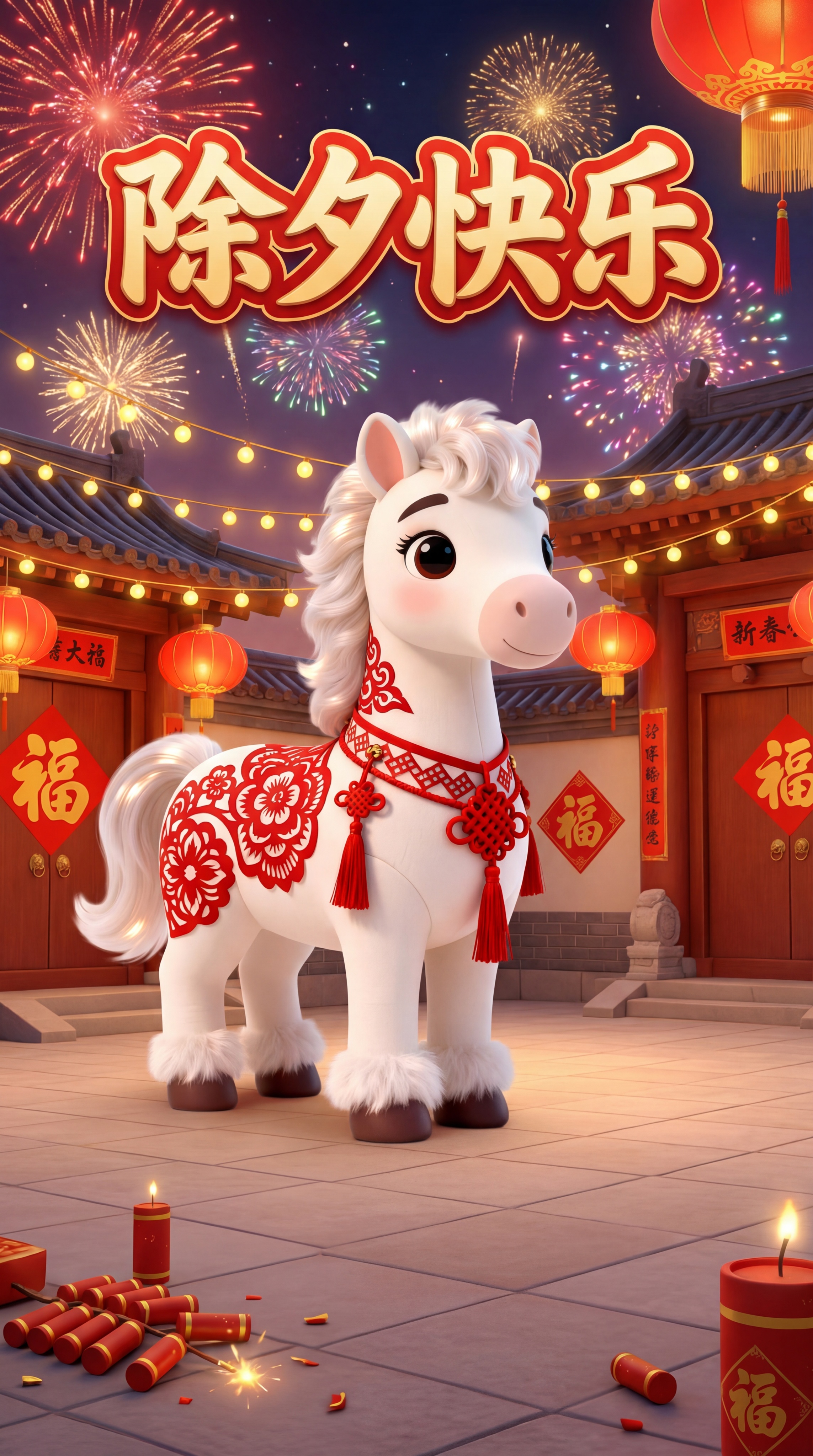 把图中的马生成一张除夕的海报 - 图片创意预览
