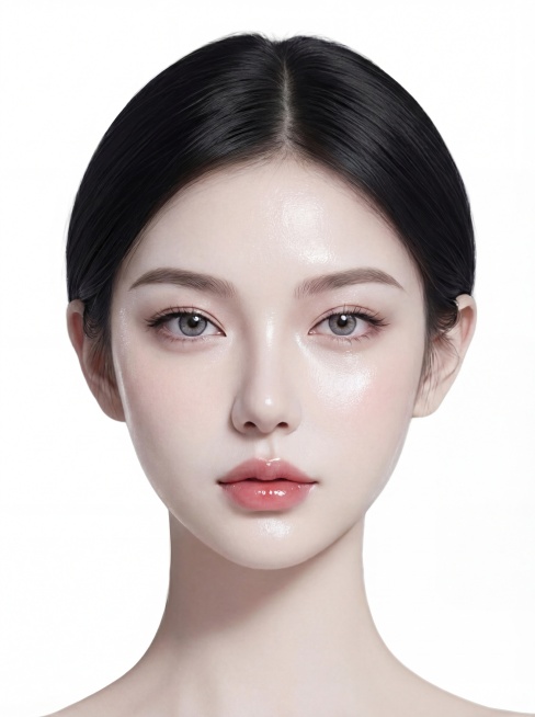 「图片1」给图中人物面部增加一些光效，意在表示美白嫩肤后的意思预览效果