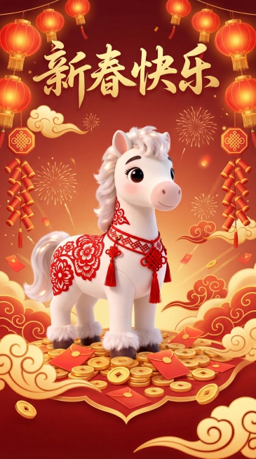 图片中的马生成一张春节的海报预览效果