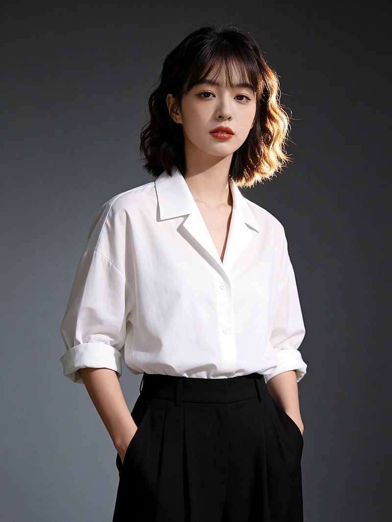 职场黑白轻熟感衬衫肖像写真照