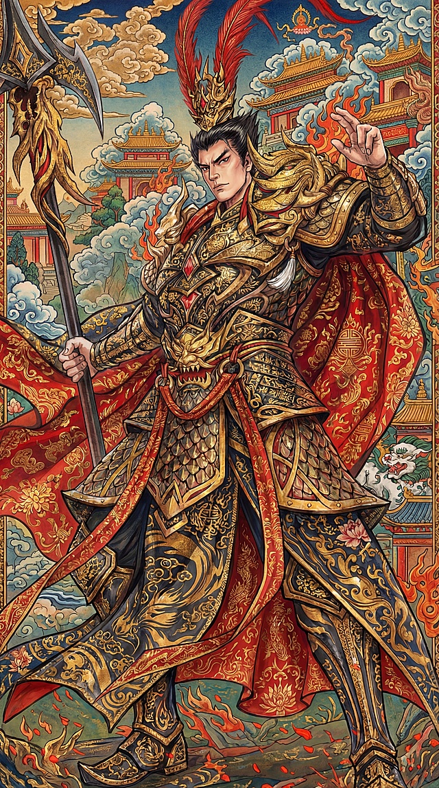 移除背景中的小佛陀形象，保留原唐卡风格的建筑、云纹等背景元素