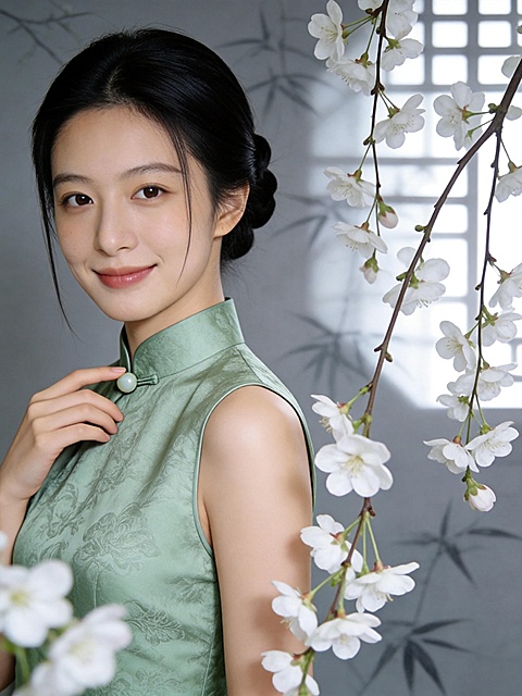 春季中式旗袍梨花人像写真