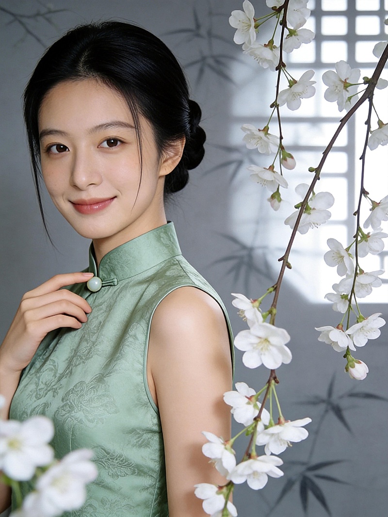 春季中式旗袍梨花人像写真