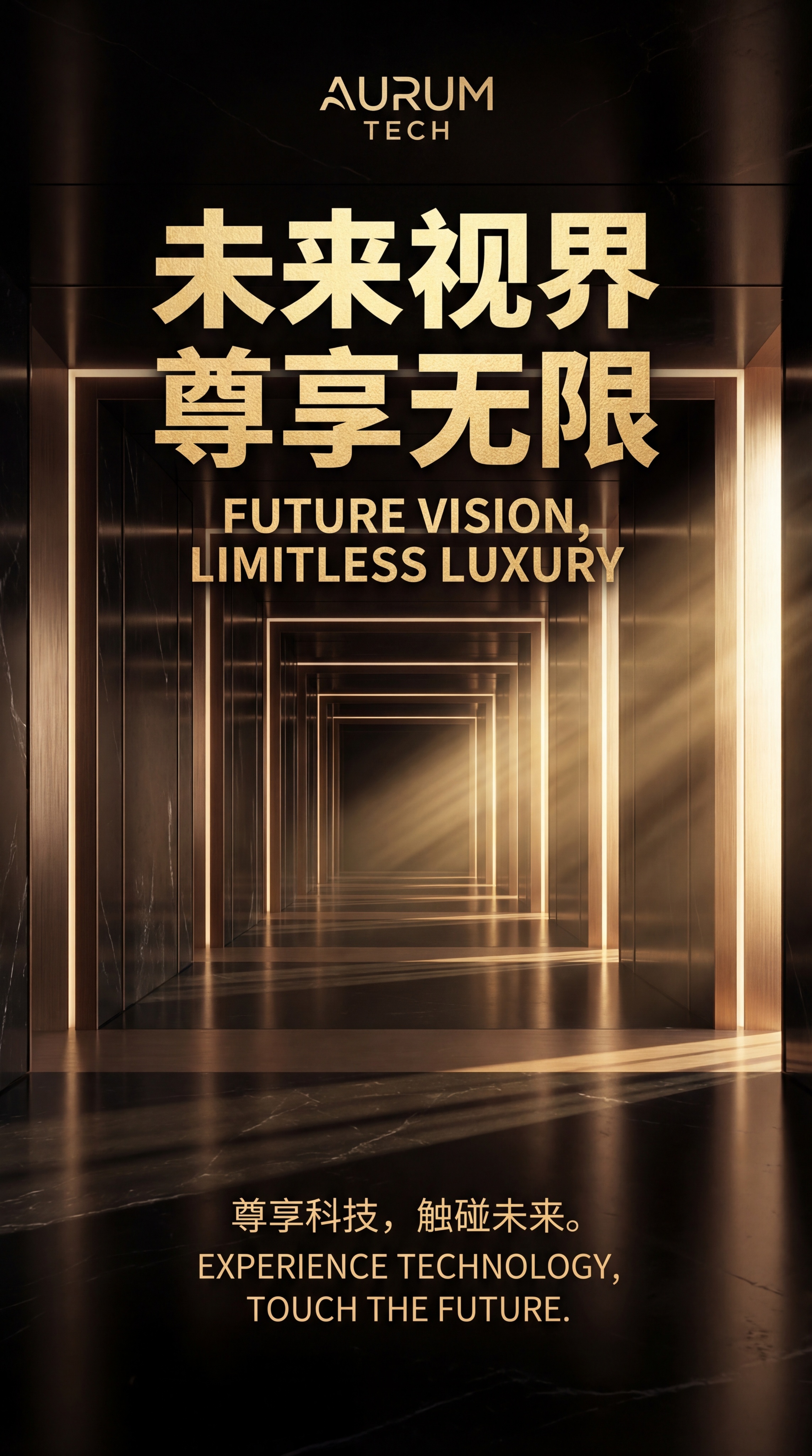 高端商务轻奢科技风黑金奢华海报背景，暗调柔光隧道场景，米金加深… - 图片创意预览