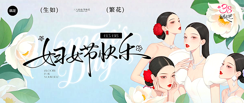 妇女节女神节女王节38节日祝福通用唯美感微信公众号封面