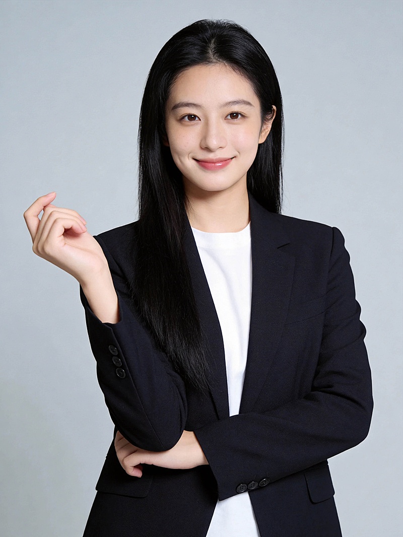 黑色西装亲和抬手轻握女性职业形象照