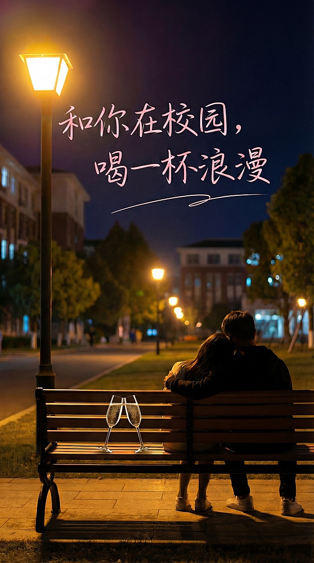 将长椅上的2个酒瓶替换成2支盛有香槟色液体的香槟杯