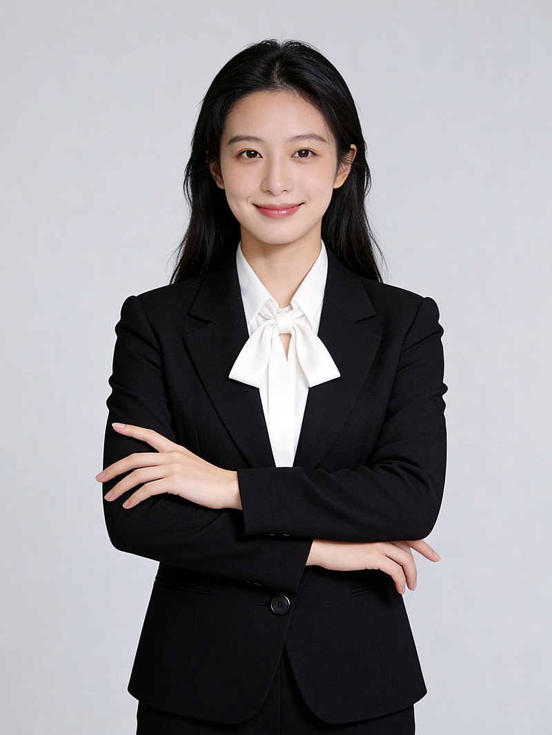 黑色西装亲和抱臂蝴蝶结领女性职业形象照