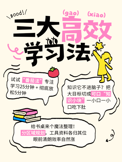 春季开学季学习指南趣味感插画吸睛大字小红书封面预览效果