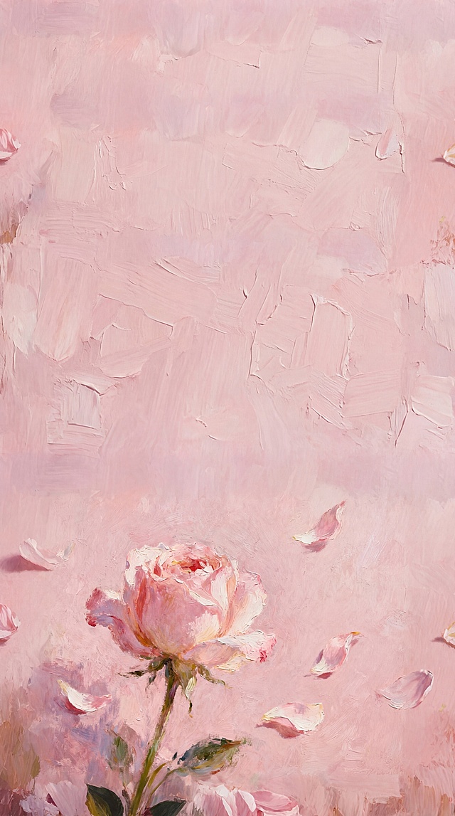 在现有肉粉色花朵油画的上方增加空白区域，整体保持油画质感，花朵开放、花瓣飘落的元素保留