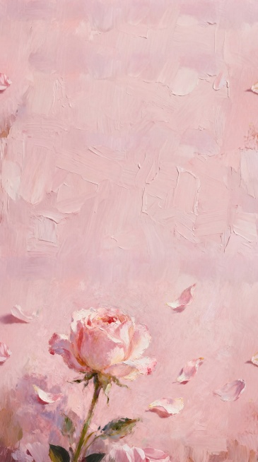 在现有肉粉色花朵油画的上方增加空白区域，整体保持油画质感，花朵开放、花瓣飘落的元素保留预览效果