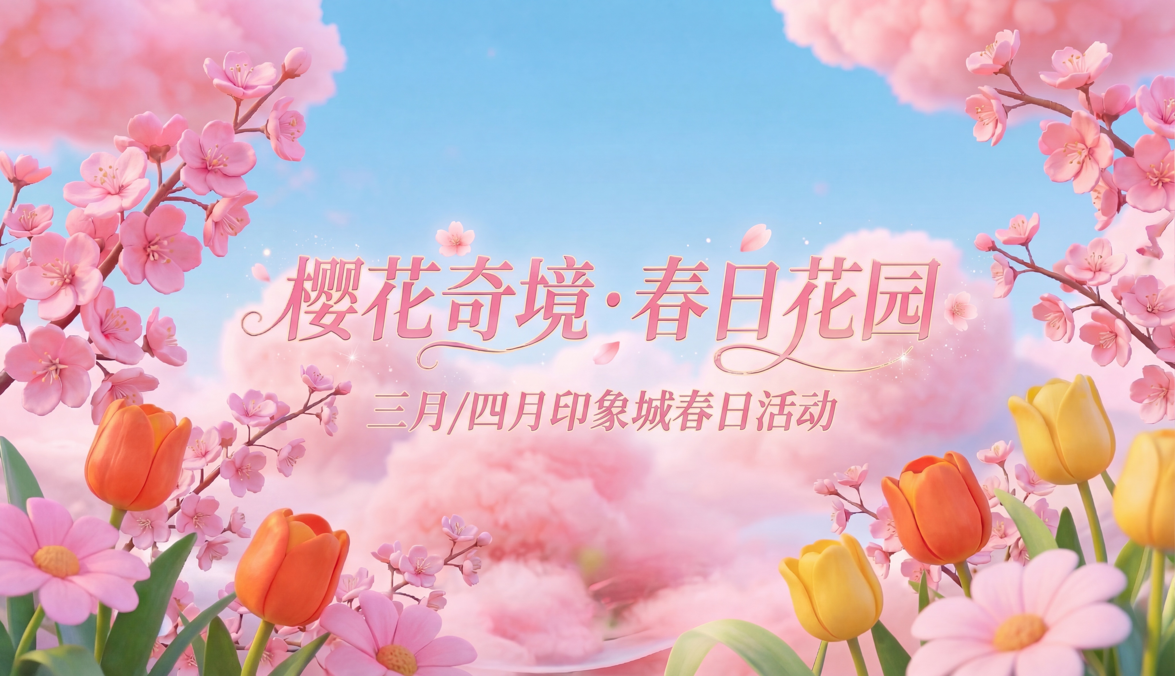 在画面中添加副标题“三月/四月印象城春日活动”，字体风格与主标… - 图片创意预览