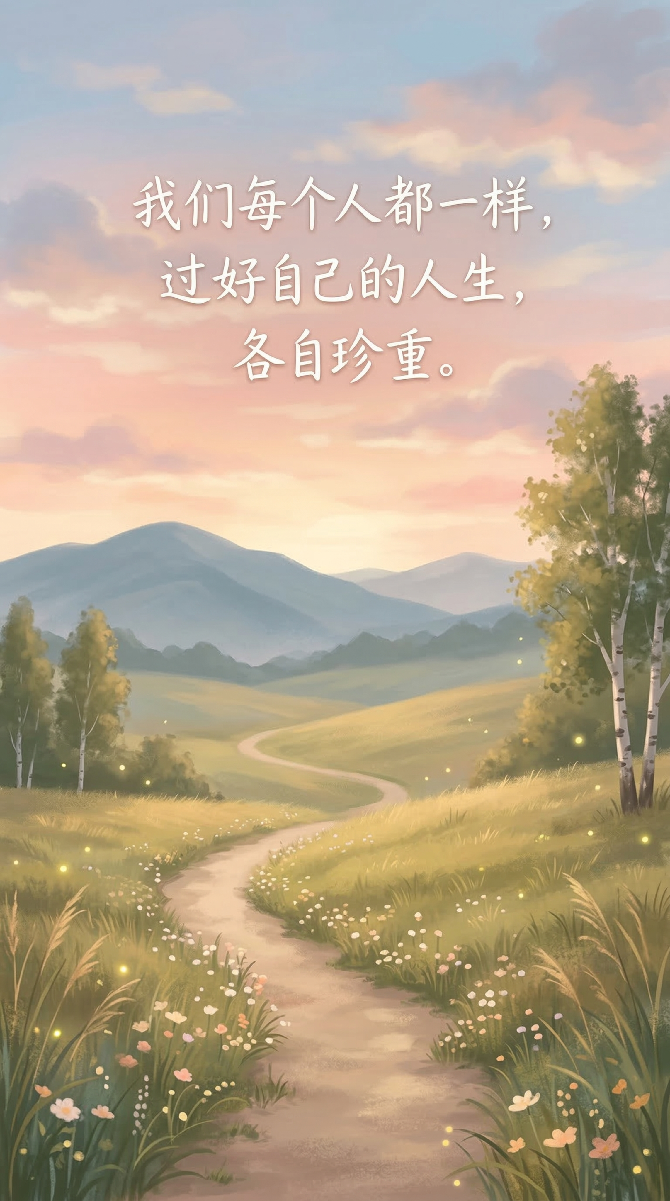 温暖治愈的风景画面，配文"我们每个人都一样，过好自己的人生，各… - 图片创意预览