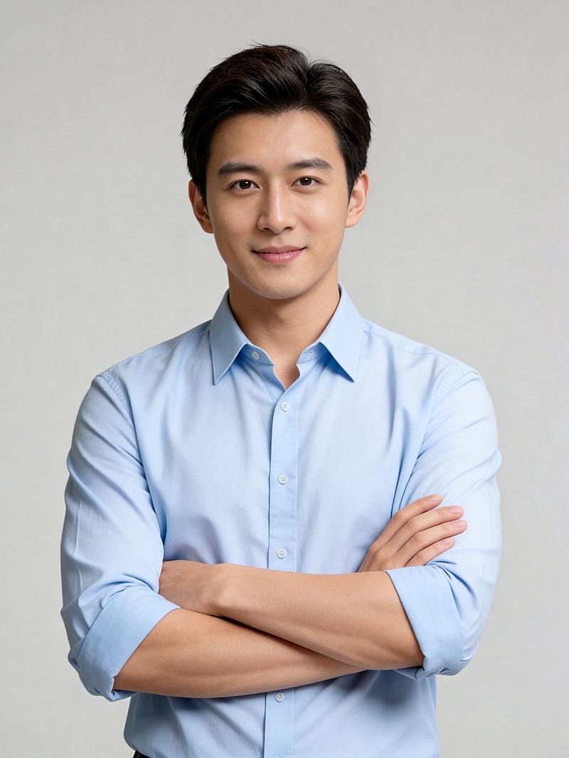 蓝色衬衫双手抱胸男性职业形象照