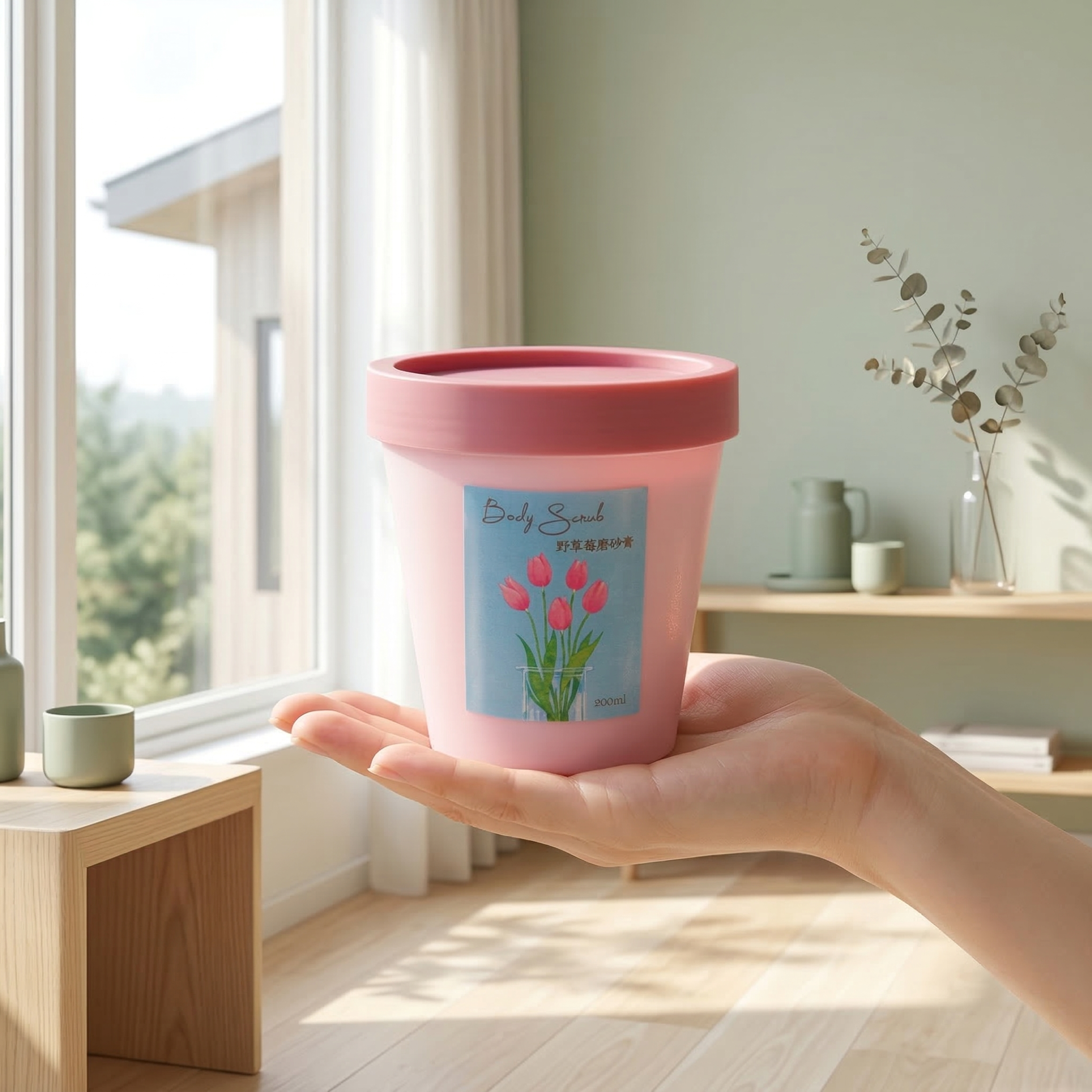 将磨砂膏罐子（保持瓶身文字'Body Scrub 野草莓磨砂膏… - 图片创意预览