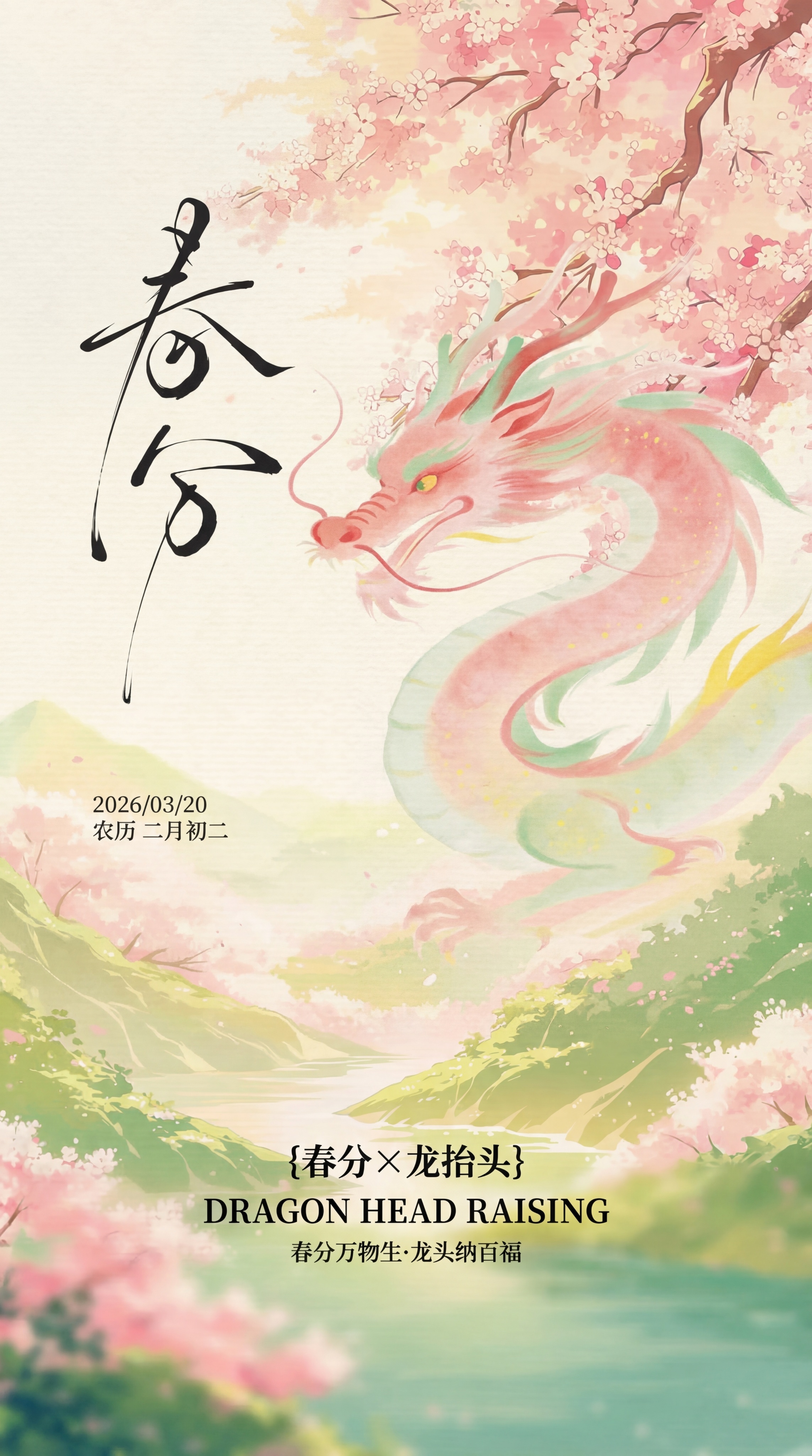 仿照原图国风淡彩风格，生成一张春分龙抬头主题海报，去掉右上角l… - 图片创意预览