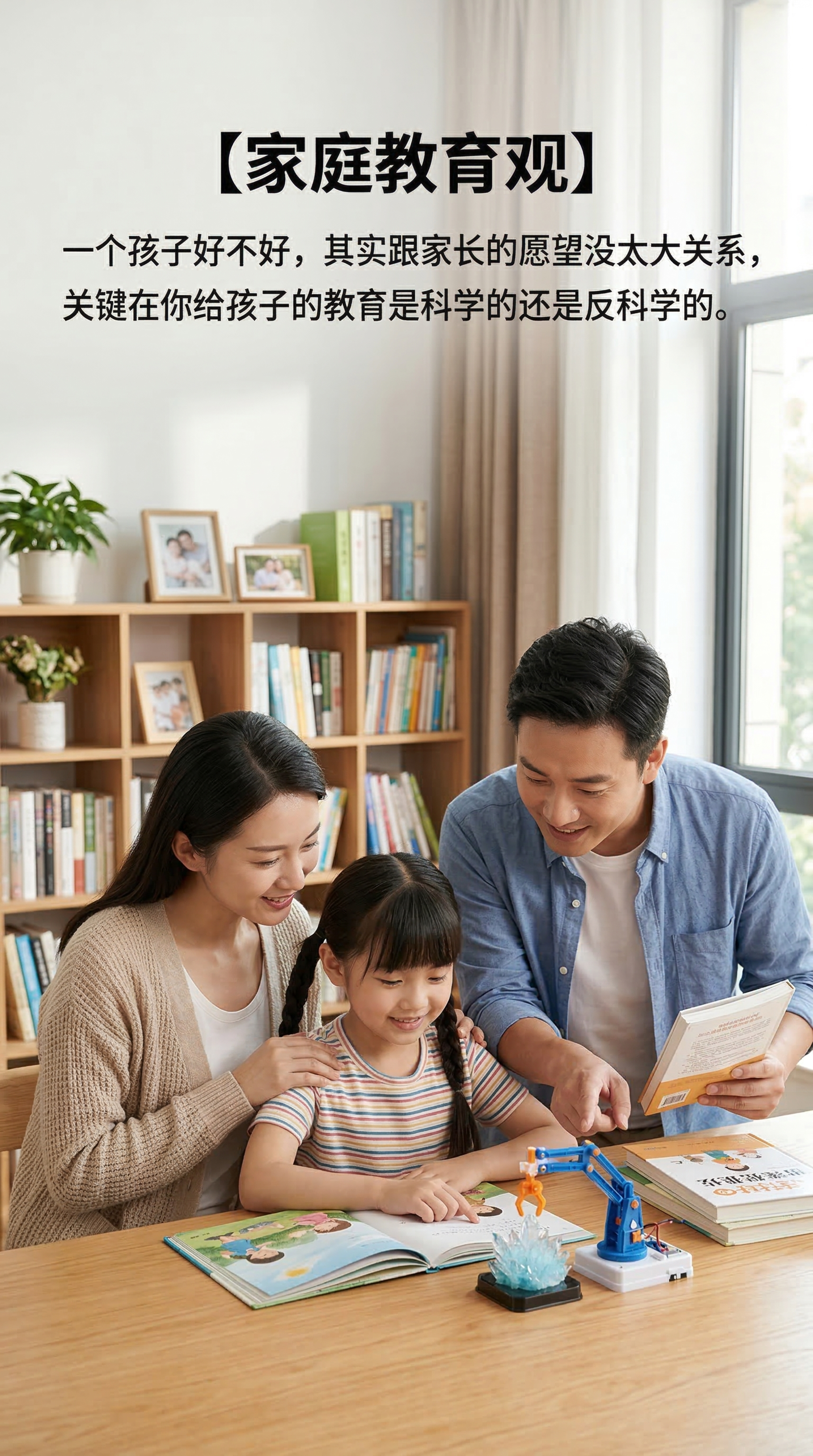 家庭教育宣传图，画面中包含中国父母和中国女孩子，图片上带有清晰… - 图片创意预览