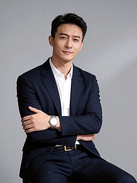 藏青色西装干练男性职业形象照