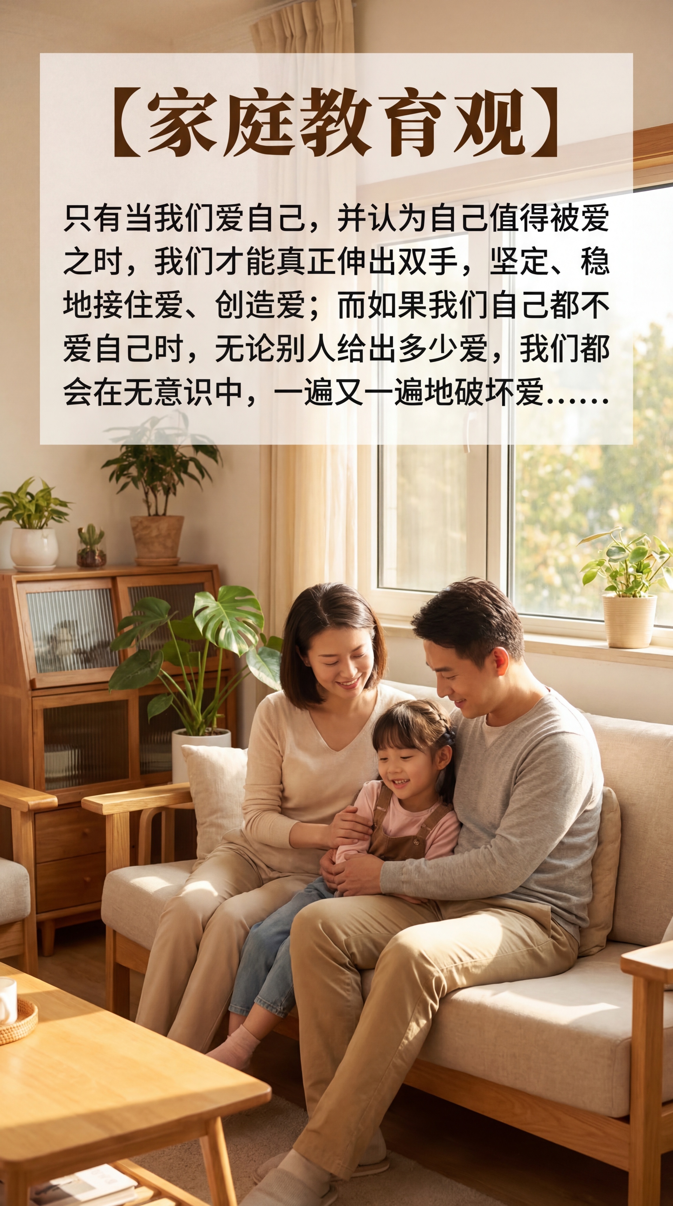 温暖治愈的家庭教育宣传图，画面中有温馨的中国父母和中国女孩子，… - 图片创意预览