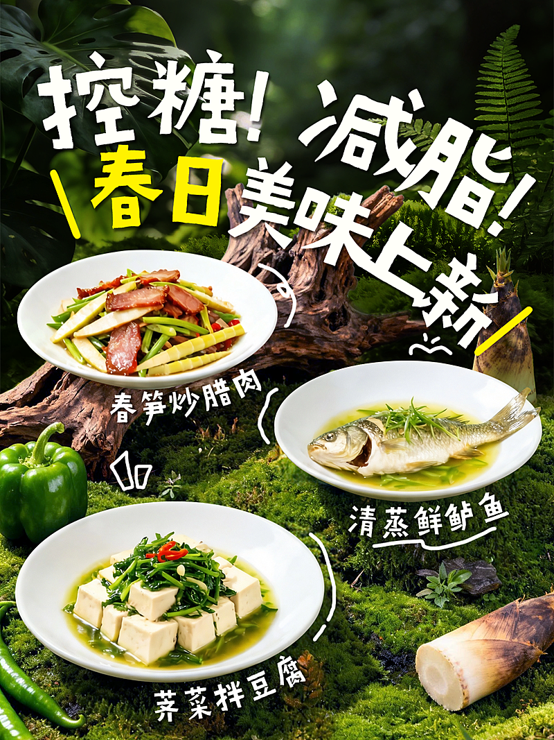 餐饮美食低脂控糖中式正餐春季产品推荐促销小红书封面