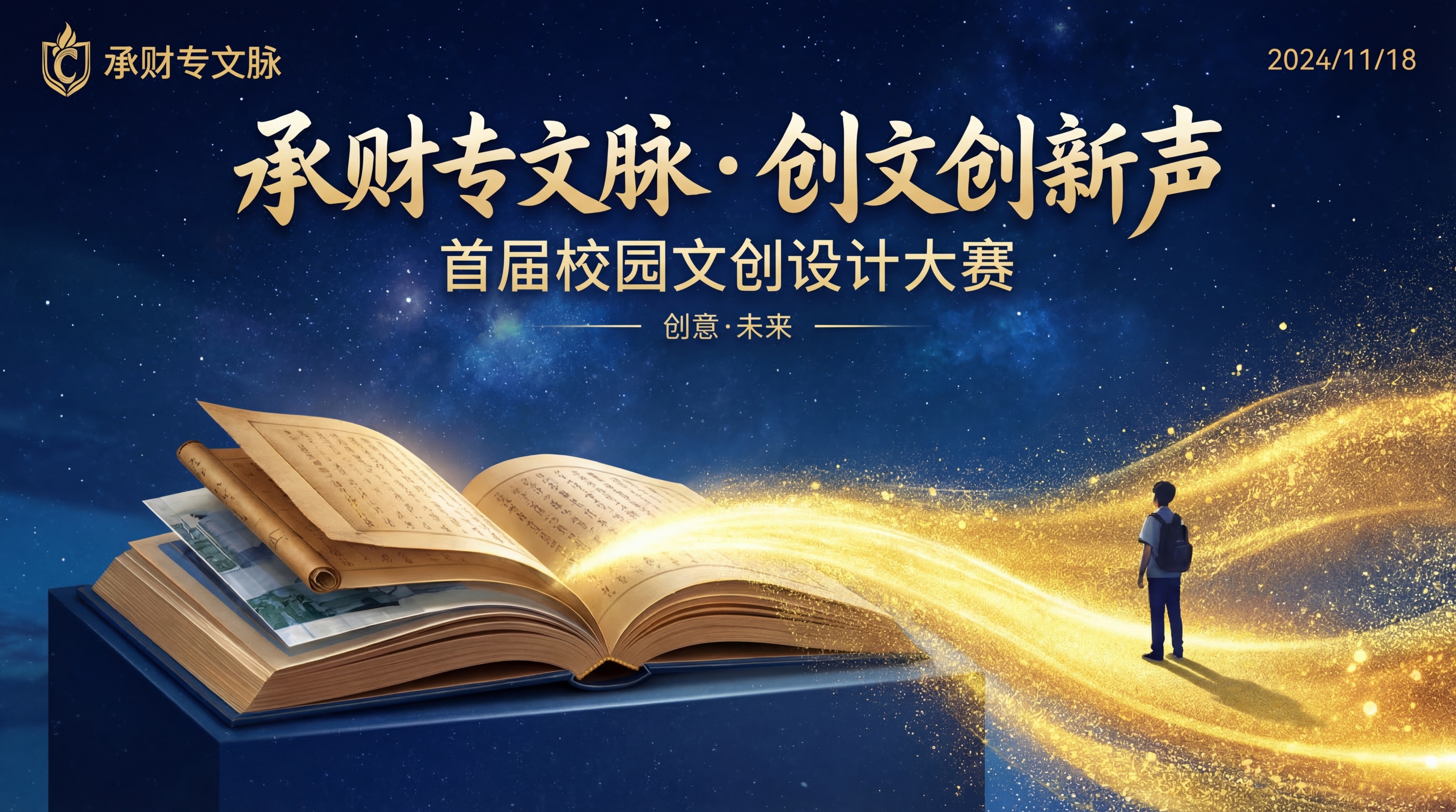 设计首届校园文创设计大赛"承财专文脉·创文创新声"主题KV主视… - 图片创意预览