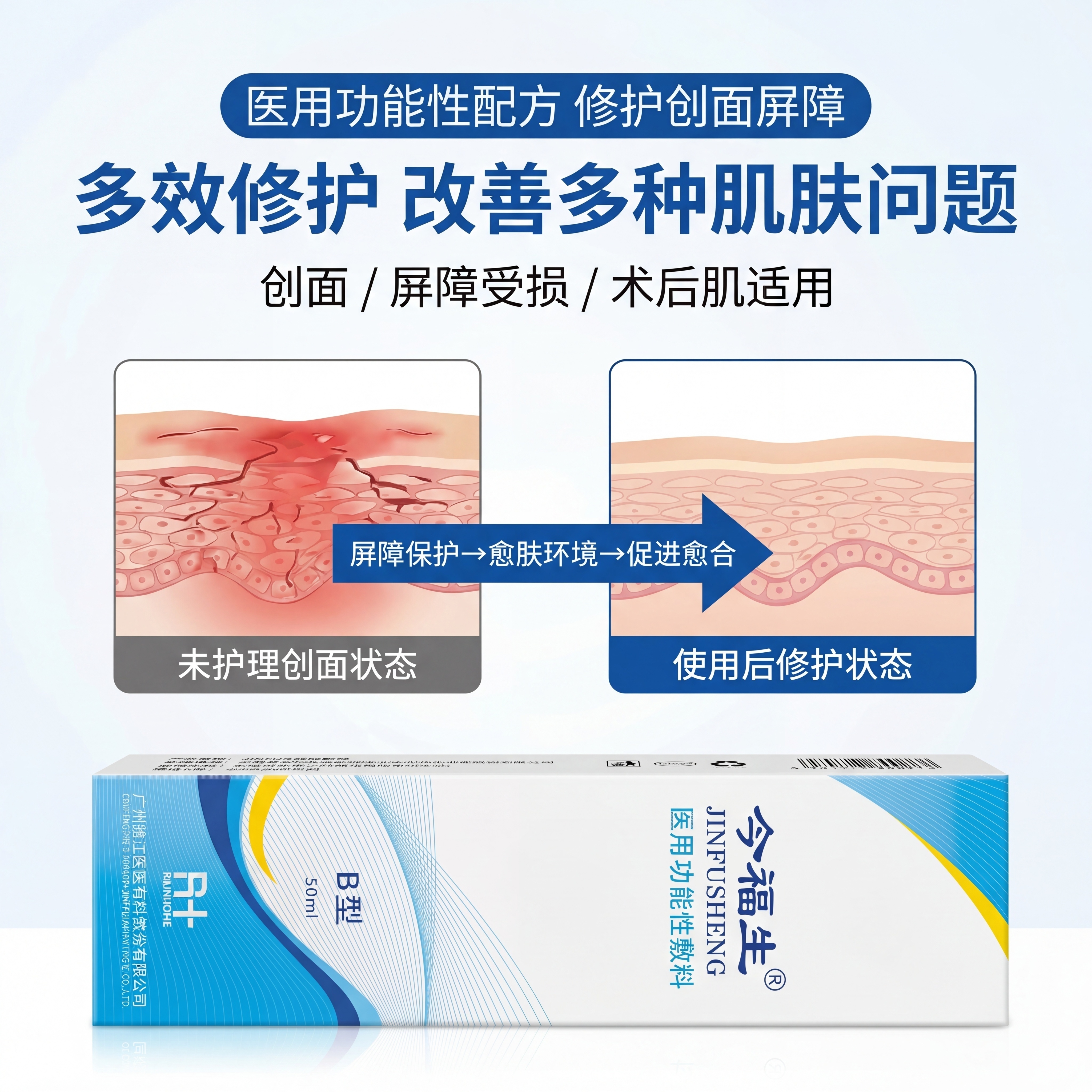 严格还原参考的今福生B型医用功能性敷料产品图，完全保留包装设计… - 图片创意预览