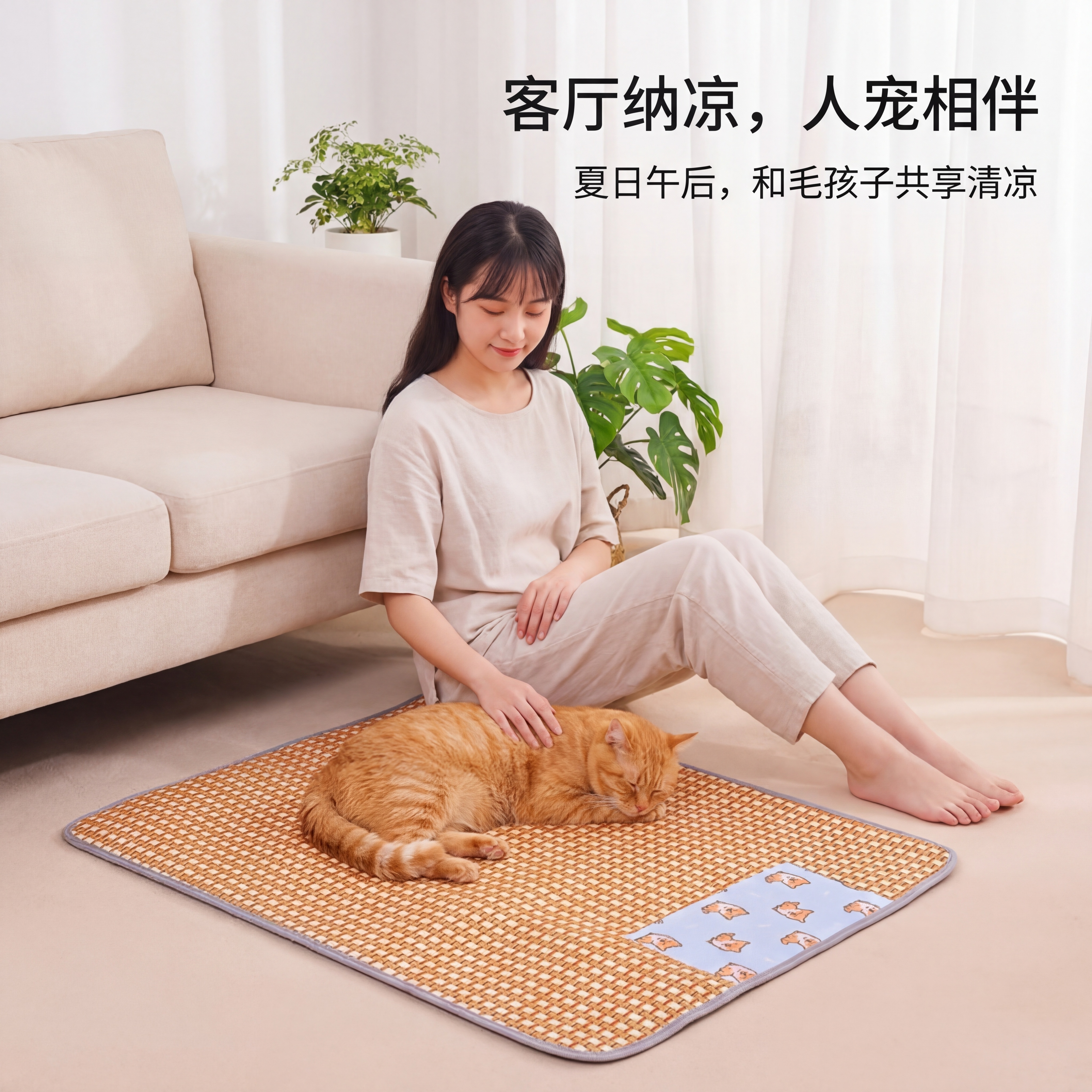 严格还原上传的嬉引力宠物凉席产品图，包括包装设计、颜色、LOG… - 图片创意预览