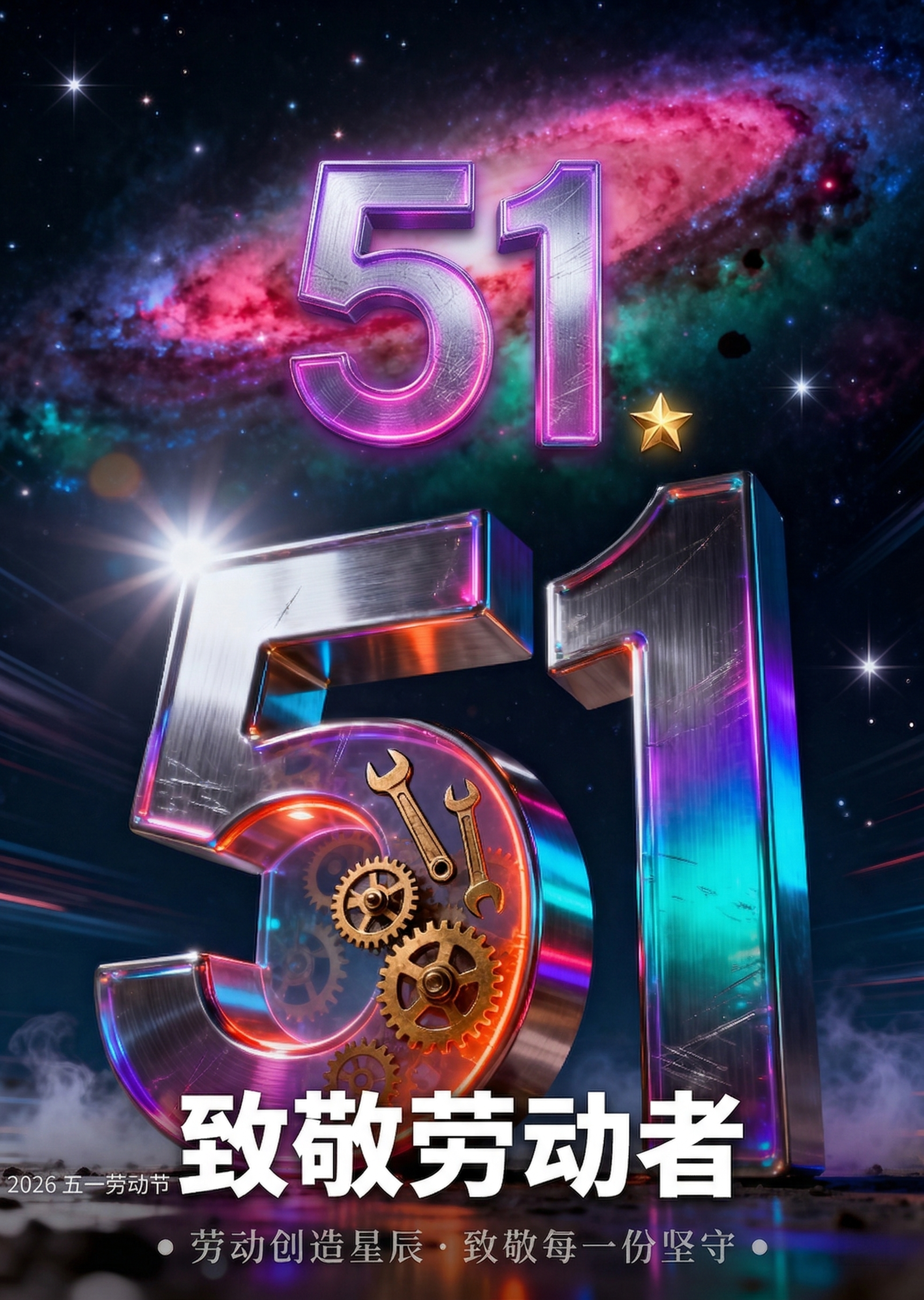基于原图，在画面上方星空留白区添加文字排版：竖向居中排列，5在… - 图片创意预览