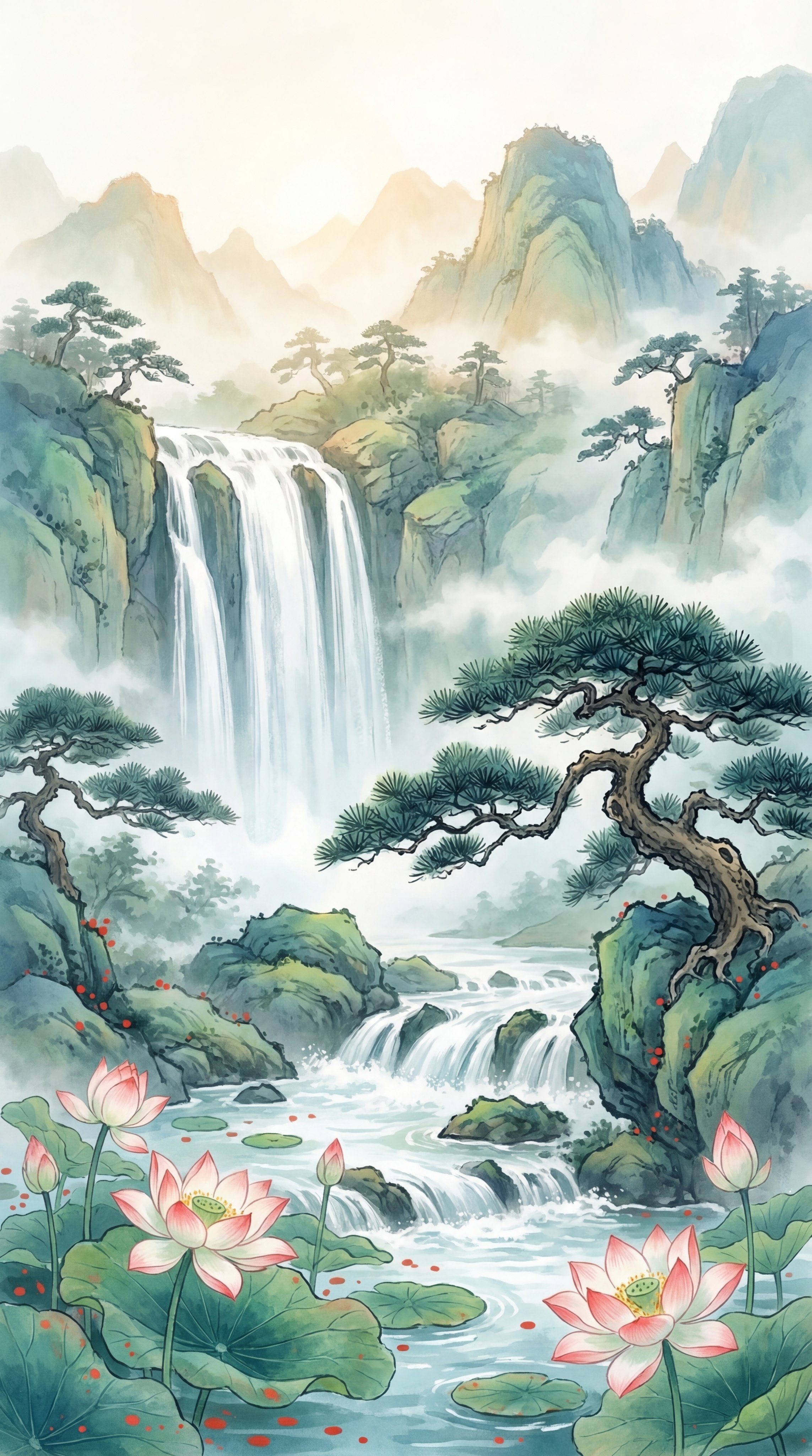 参考提供的两张新中式国风插画的清新柔和质感，创作竖版9:16的… - 图片创意预览