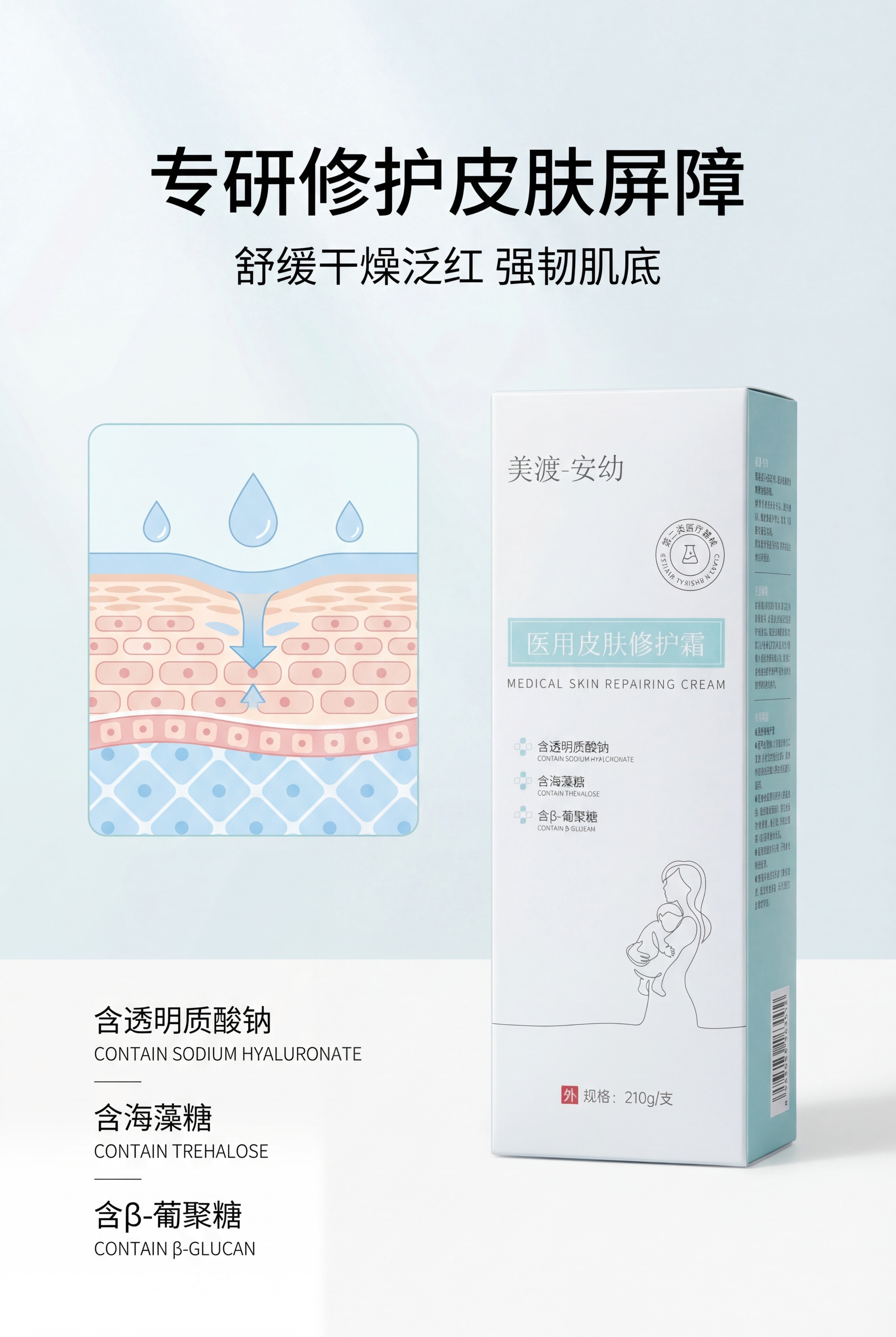 严格还原上传美渡-安幼医用皮肤修护霜参考图，精准复刻包装设计、… - 图片创意预览