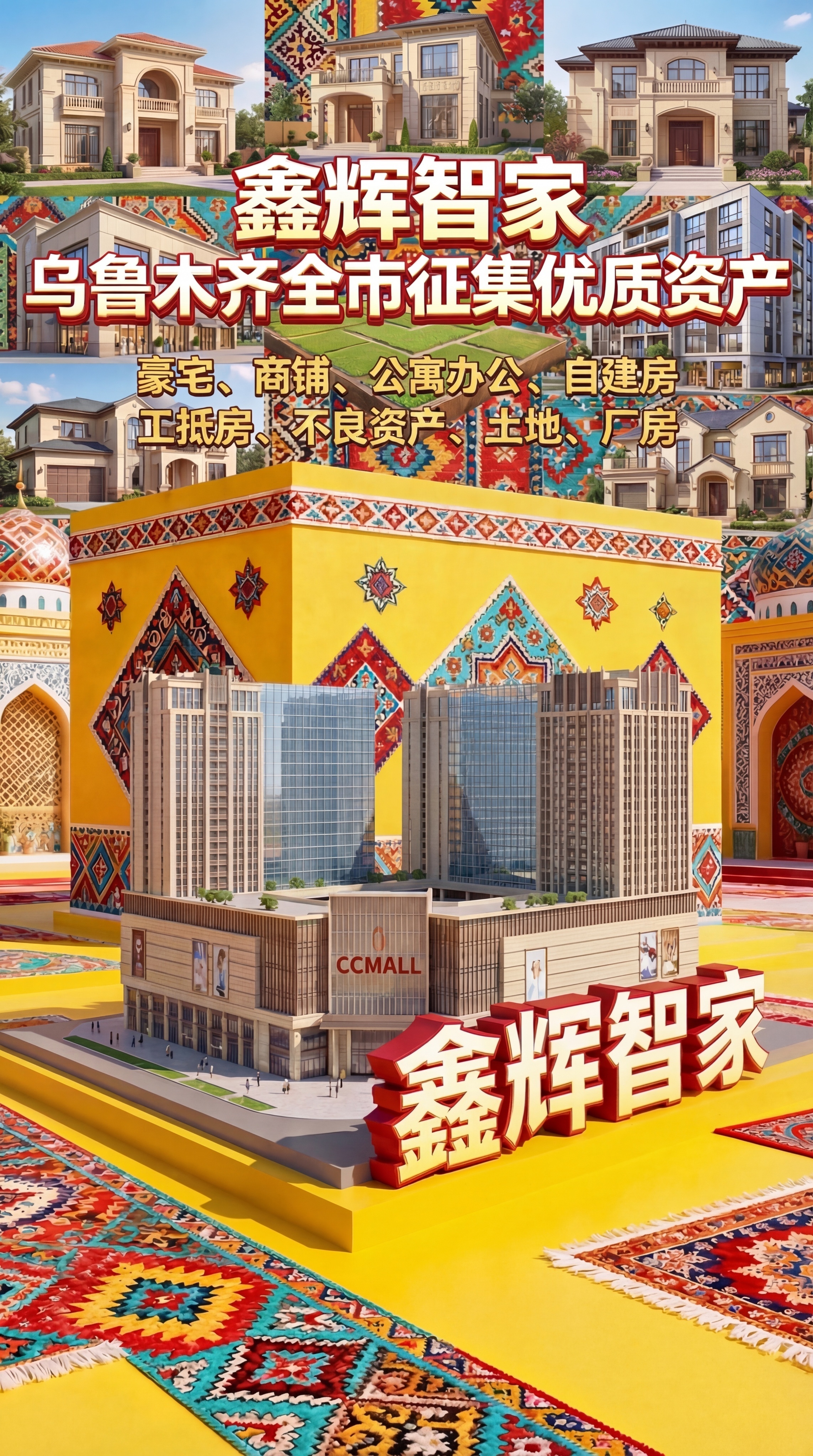 将楼体上的"乌鲁木齐广场"文字修改为"CCMALL"，将豪宅、… - 图片创意预览