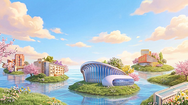 保留原有暖春花开C4D风格和构图，大幅减少画面中的花朵数量，适当保留部分春日花卉装饰，保持整体清新明亮的暖春氛围