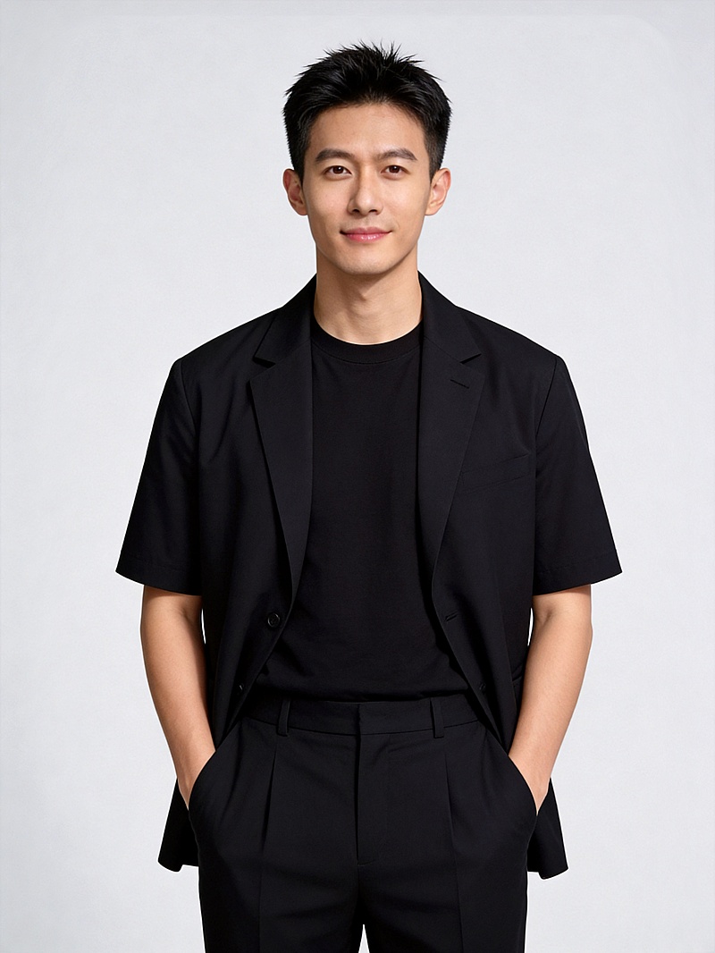 时尚发型师黑西装男性职业形象照