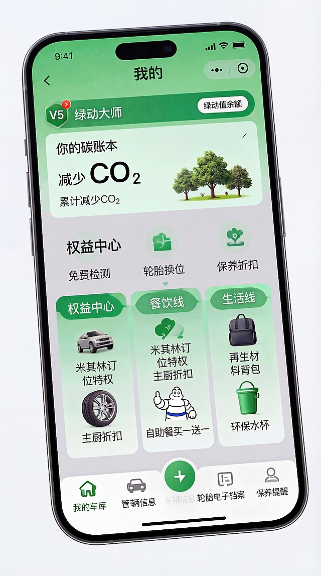 参考用户提供的正确水平版首页设计，修正会员页，生成完全水平端正的"我的"页面，保持所有原有内容和设计不变，让手机界面完全水平放置，无倾斜角度，和这张首页保持一致的展示角度，保留绿色环保UI风格，保证文字和图片清晰