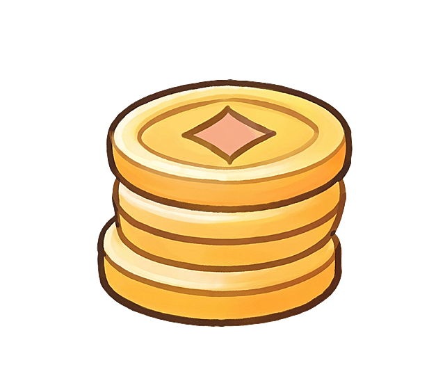 和参考图完全一致的扁平卡通风格堆叠金币图标，4K高清，暖黄色调，圆润黑色细描边，顶部带菱形镂空，造型可爱柔和，线条清晰，色彩还原参考图，背景干净