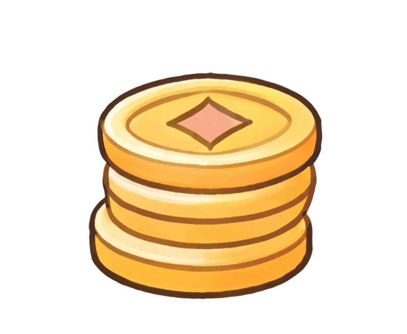 和参考图完全一致的扁平卡通风格堆叠金币图标，4K高清，暖黄色调，圆润黑色细描边，顶部带菱形镂空，造型可爱柔和，线条清晰，色彩还原参考图，背景干净预览效果