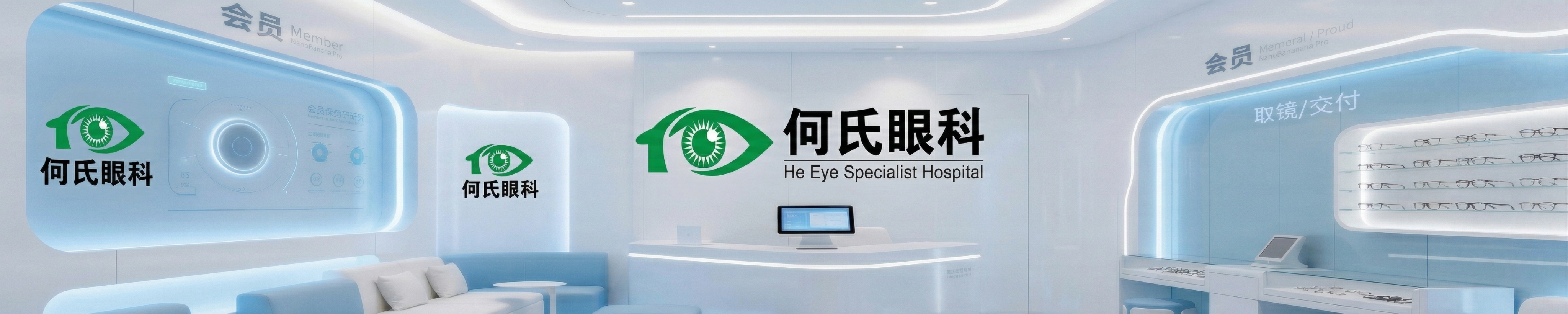 将图中所有企业LOGO替换为何氏眼科的绿色眼睛图案+何氏眼科文… - 图片创意预览