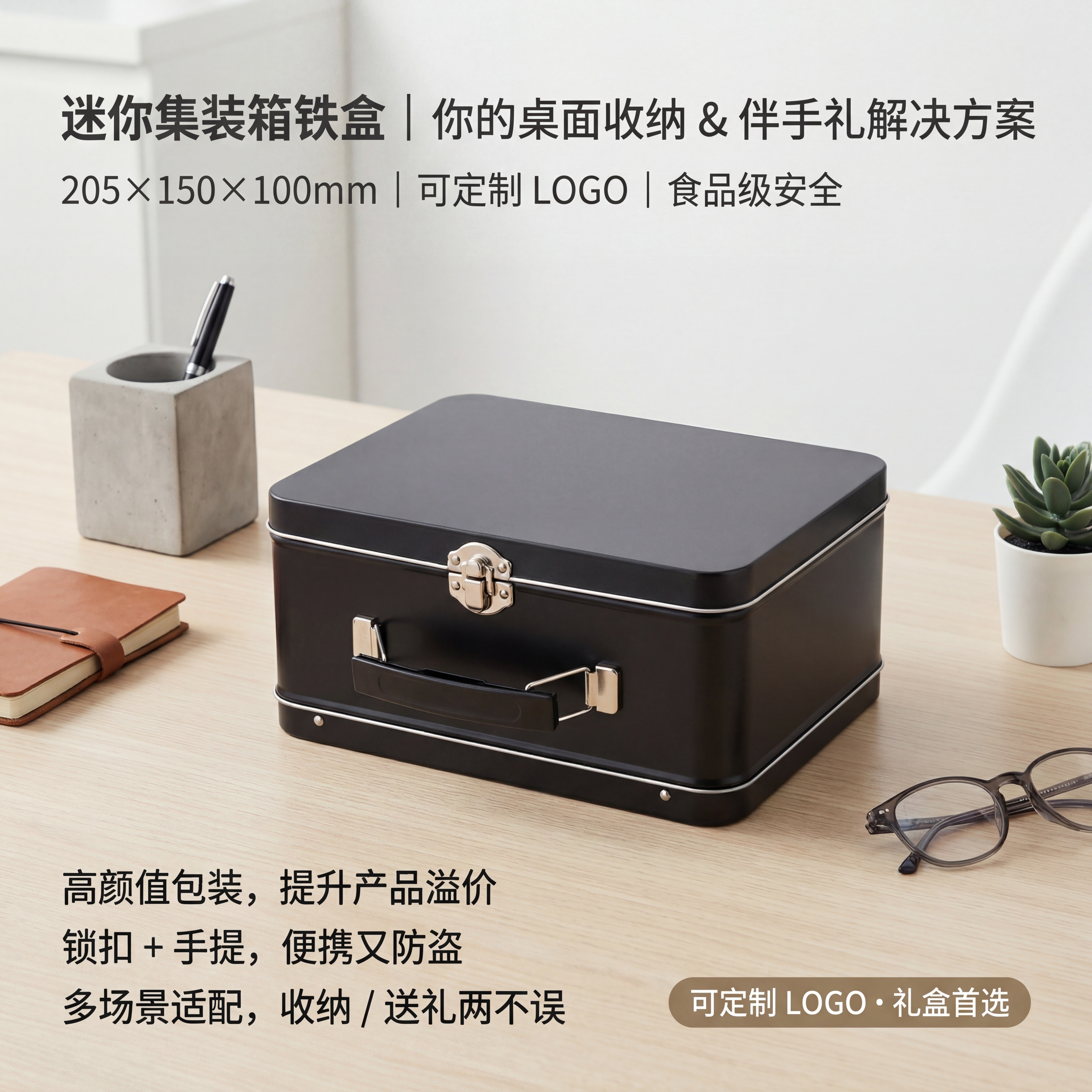 3.【主图3 营销转化款】：黑色哑光集装箱造型马口铁收纳盒放置… - 图片创意预览