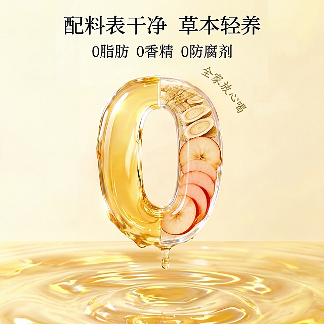 进一步提升液体通透光泽感，增加整体画面明亮度，色彩更加鲜艳通透，苹果色泽更红润通透，保留原图所有构图和文字内容，保持尺寸不变