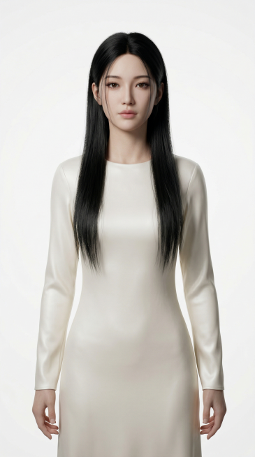 3D国漫次世代风格，超高清8K画质，全身正面立绘，1位26岁的东方女性颜夕若，名门闺秀气质，鹅蛋脸，精致立体的东方骨相，杏眼，深棕褐色瞳孔，眼神温柔又带着倔强的破碎感，纤长浓密的睫毛，高挺秀气的鼻梁，预览效果