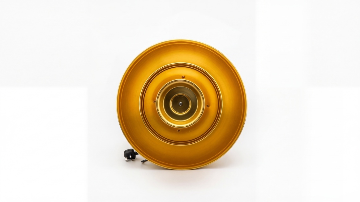 精准还原产品角度、颜色与金色金属材质，去除所有指纹、灰尘与瑕疵，精修为全新的产品，增强光影，提升整体质感和高级感，光线均匀，突出产品精致感，精修后的产品放置在一个纯白色的平面上，保留原图视角不变，超清预览效果