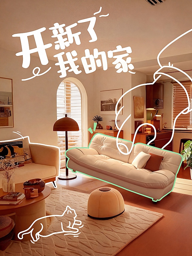 去除图片左上角文字“全友家居|开门红”和上方绿色文字“抢3000元免单！”，保留图片其余所有内容，保持家居场景和整体风格不变