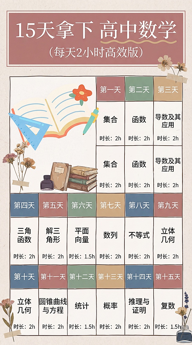 保留原图所有文字内容，生成莫兰迪低饱和色调文艺风格竖版学习计划表，保留全部文字和知识点安排