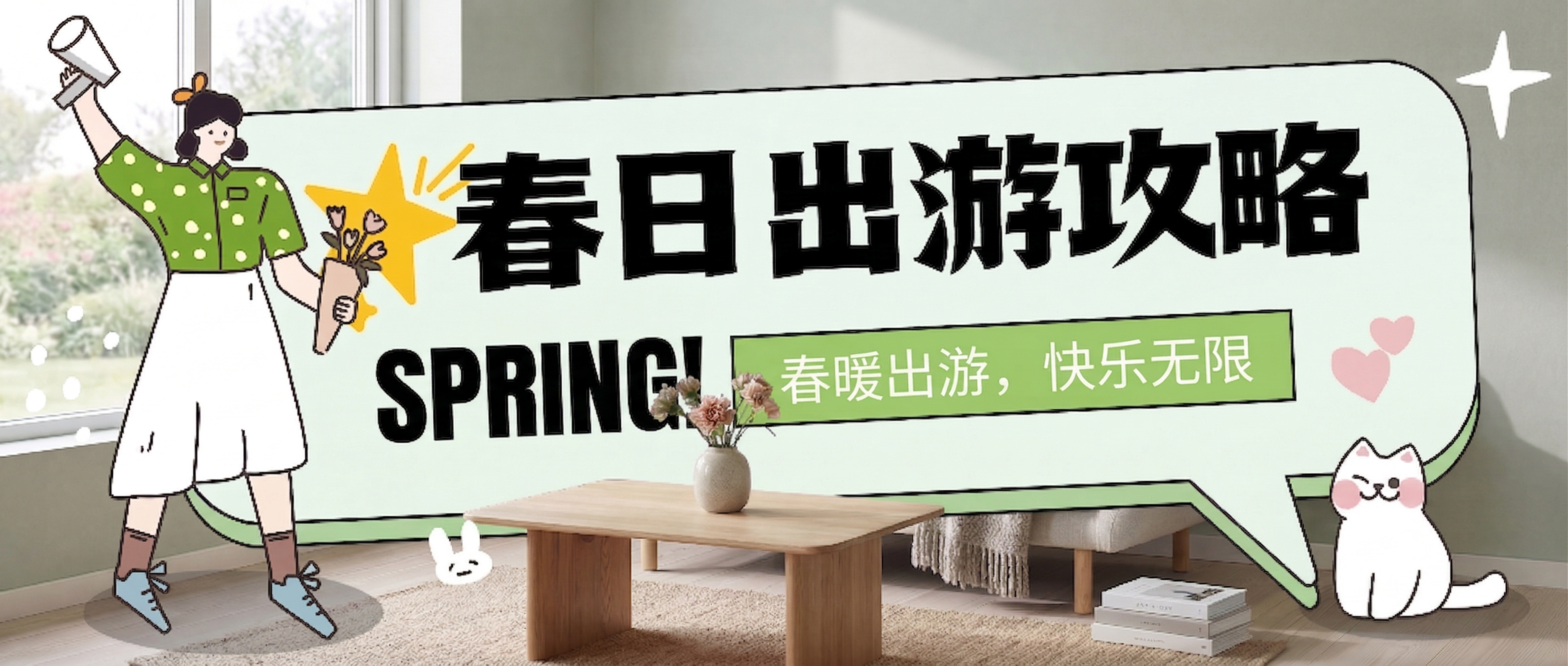 保留当前北欧风背景和整体版式、人物装饰不变，把SUMMER!改… - 图片创意预览