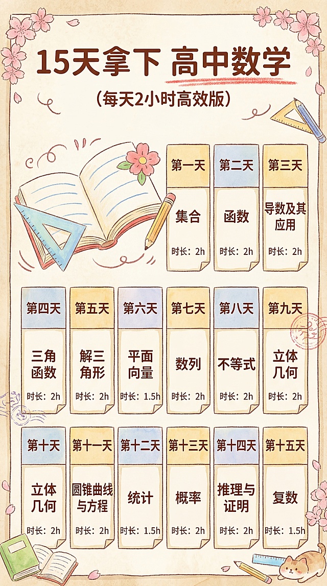 保留原图所有文字内容，生成日系治愈手绘风格竖版学习计划表，保留全部文字和知识点安排