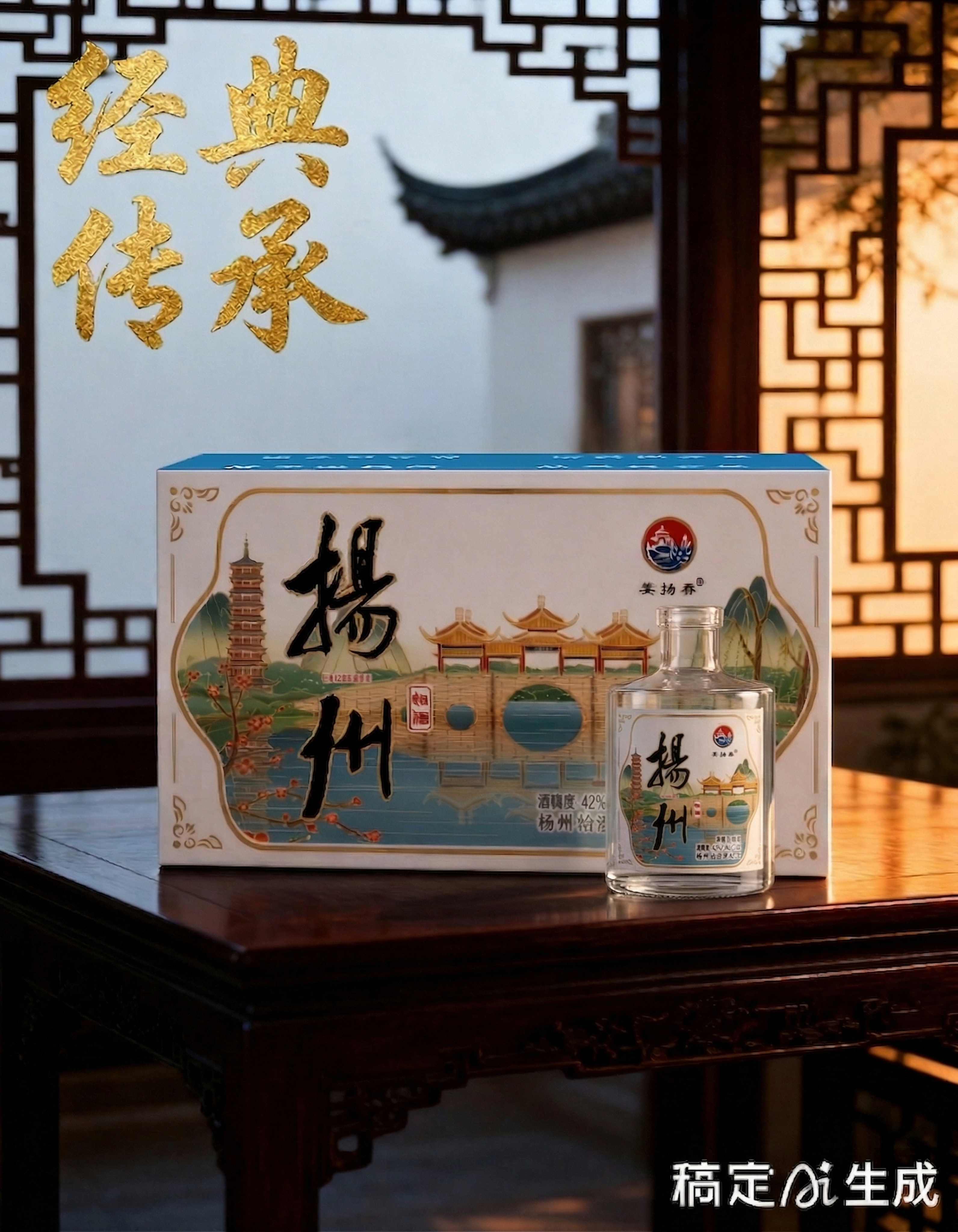 将画面中酒箱前方的白酒瓶替换为当前新酒瓶，保持新酒瓶上所有文字… - 图片创意预览
