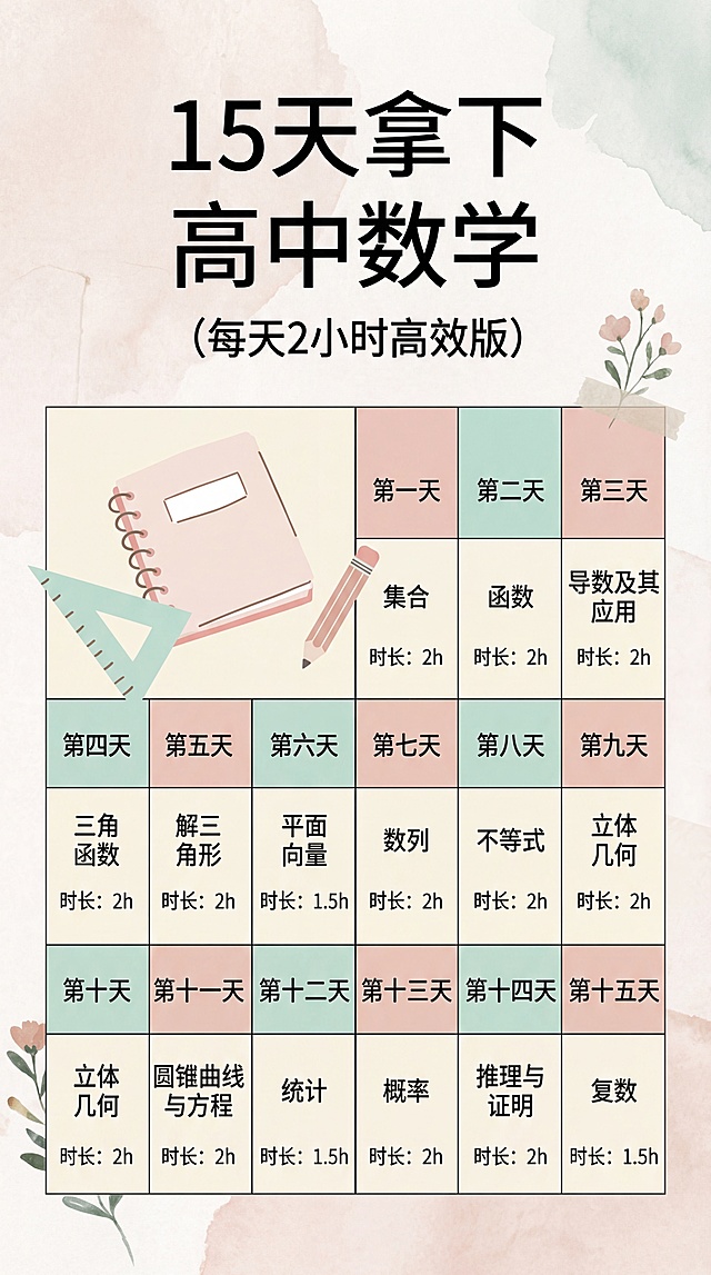 保留原图所有文字内容，生成ins风简约小清新风格竖版学习计划表，保留全部文字和知识点安排