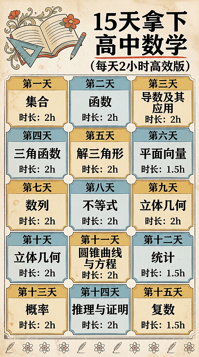 保留原图所有文字内容，生成复古美式校园风格竖版学习计划表，保留全部文字和知识点安排